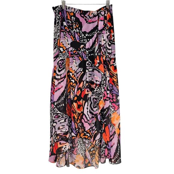 Anthropologie Hutch Sheer Wrap Midi Skirt Butterfly Swirls Print Size XL NWT - Picture 2 of 10